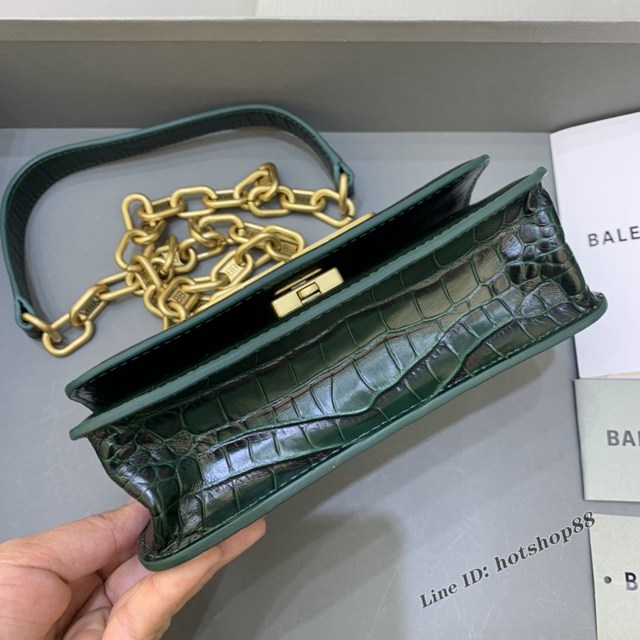 Balenciaga專櫃爆款小號鱷魚墨綠色肩背包 巴黎世家新款Gossip bag斜挎包 fyj1324